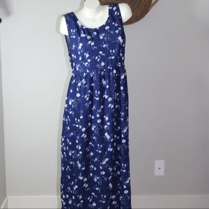 Vintage 90s Blue Floral Maxi Grunge Dress L